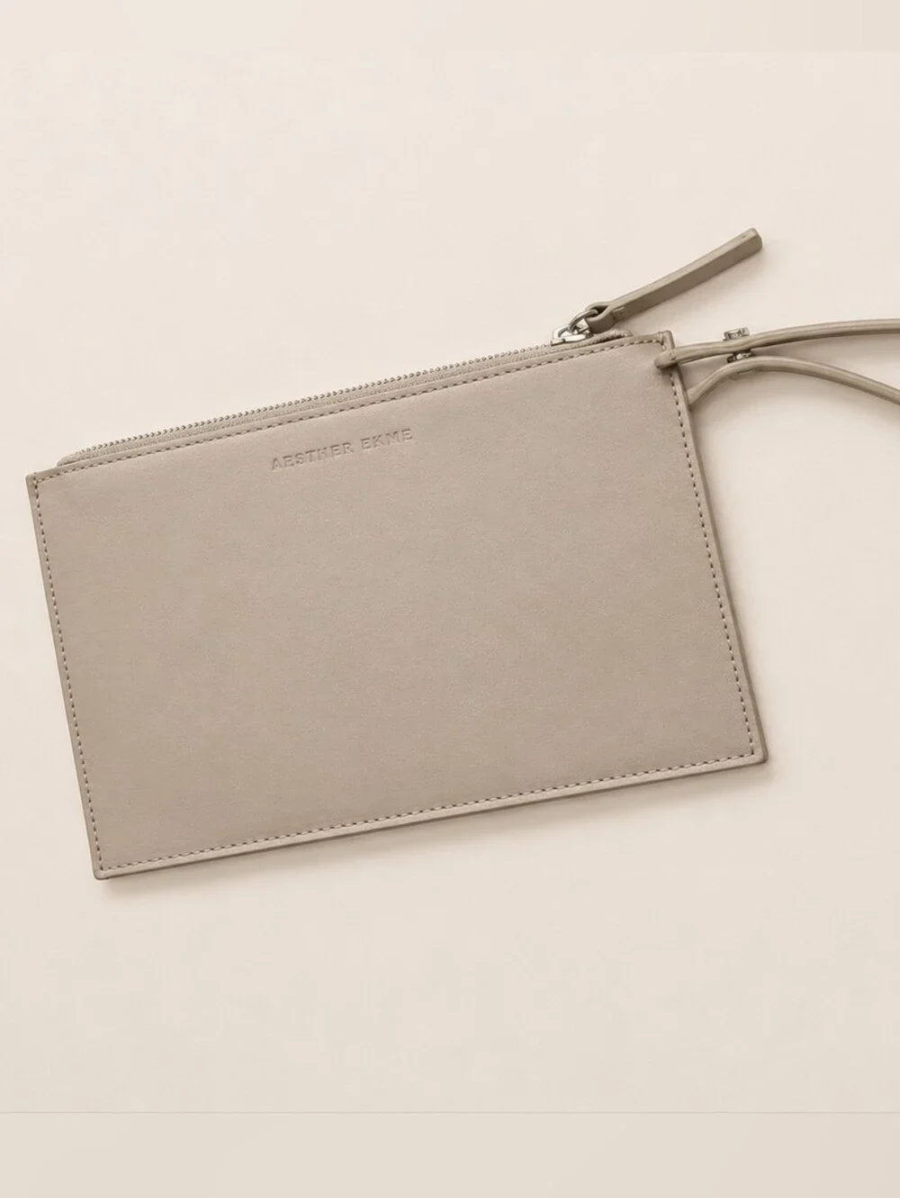 AESTHER EKME Leather Wristlet/Zip Pouch In Cream/Ivory Minimalist Made in Spain